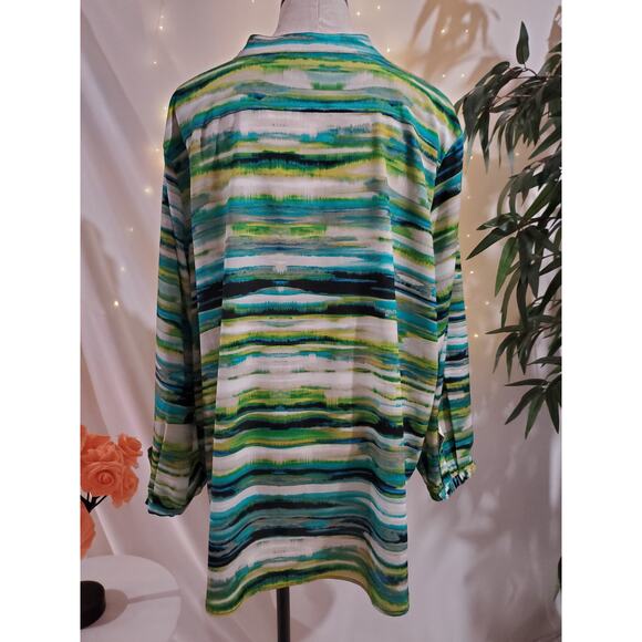 Calvin Klein Abstract Stripe Button Up Split Neck Blouse Womens Plus Size 2X Top - Picture 3 of 9
